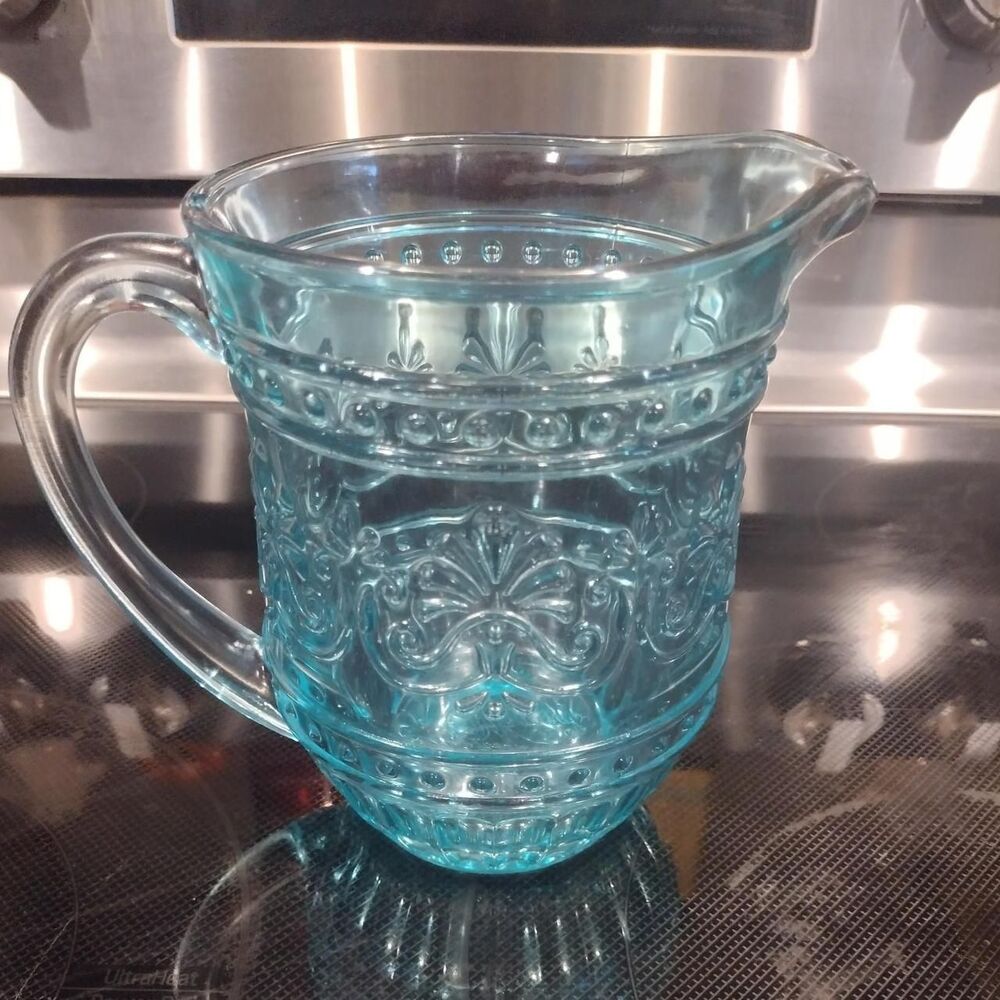 Pioneer Woman Blue Glass Pitcher 2 qt w/ Handle 7 in Tall, 1-Piece Set